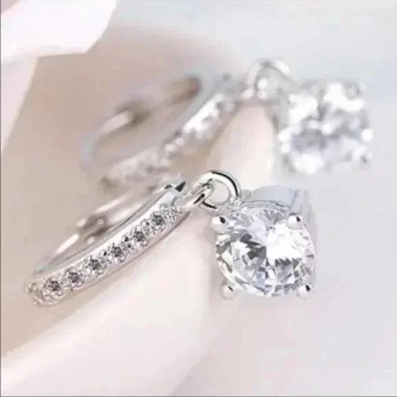 NEW 925 STERLING SILVER DROP HOOP EARRINGS, BEAUTIFUL EARRINGS, CUTE EARRINGS. - Picture 4 of 5